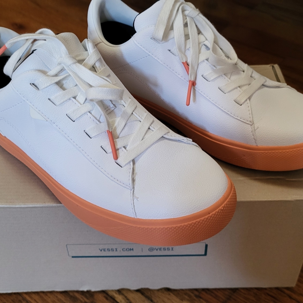 Vessi Waterproof White and Orange Soho Sneakers